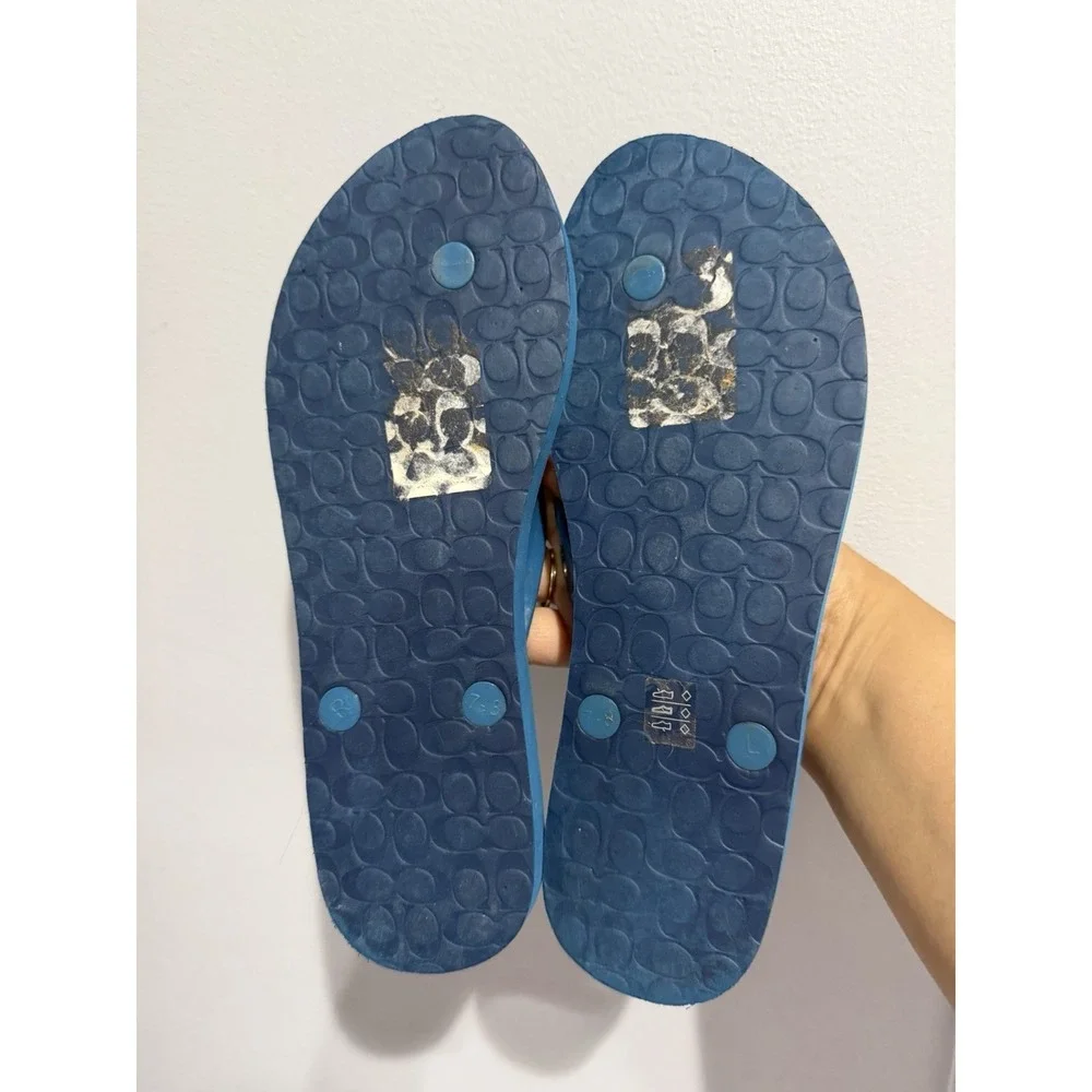 Coach Abbigail Sandals Flip Flops Star Denim Womens Size 8  Blue‎ Z